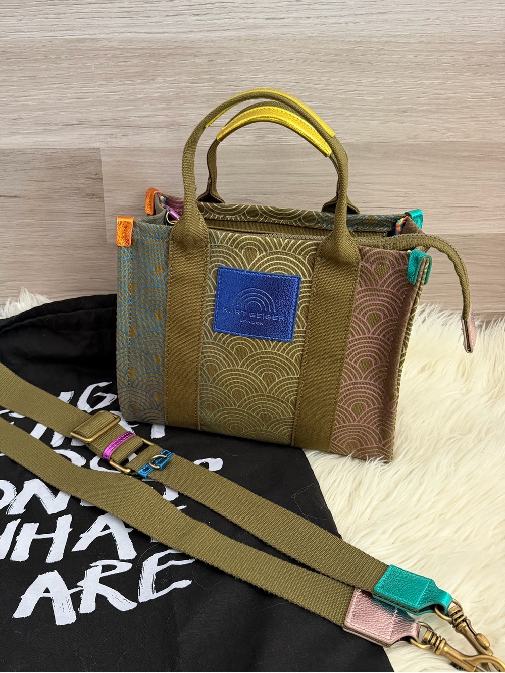 Kurt Geiger London XS Southbank Canvas Tote Bag with Rainbow Pattern